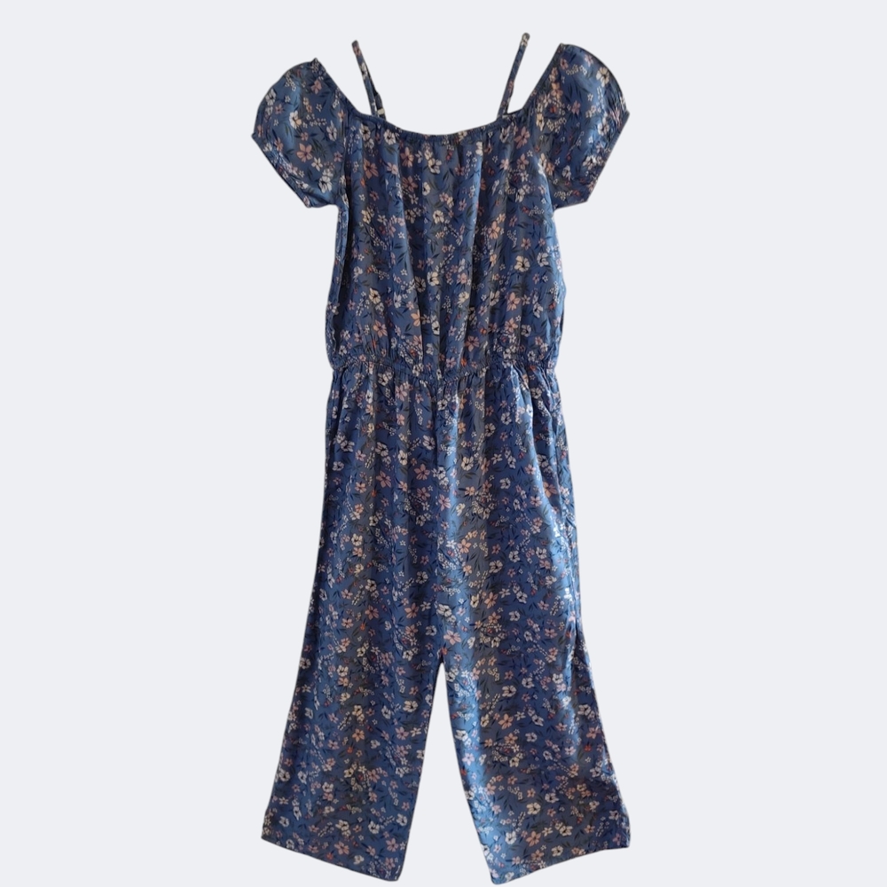 OshKosh B'gosh Girls Size 12 Blue Floral Off-Shoulder Jumpsuit